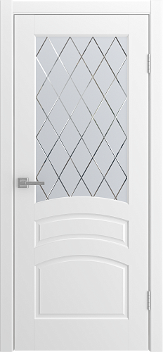 Дверь Venezia эмаль белая, сатинат гравировка Ромбы