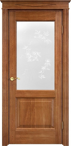Дверь ПМЦ массив дуба Д13 орех 10%, стекло 13-4