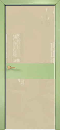 Дверь Оникс Соло 2 эмаль фисташковая, глухая, Lacobel RAL 1015