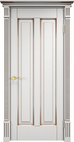 Дверь ПМЦ массив ольхи ОЛ102 белый грунт с патиной орех, глухая