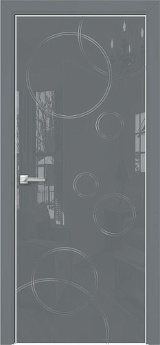 Дверь Оникс Арт, лакобель серый RAL 7040, контурный витраж №3