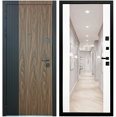 Входная дверь Матадор MXL-2 орех американский мокко/панель зеркало 2, белая матовая