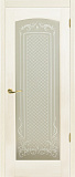 Дверь ОКА браш массив сосны Витраж эмаль слоновая кость, стекло графит закаленное