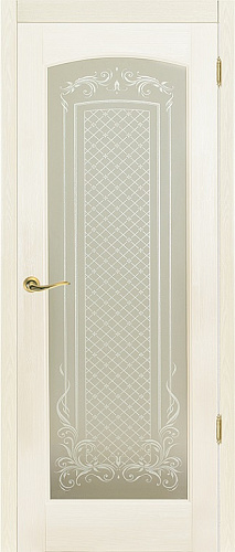Дверь ОКА браш массив сосны Витраж эмаль слоновая кость, стекло графит закаленное