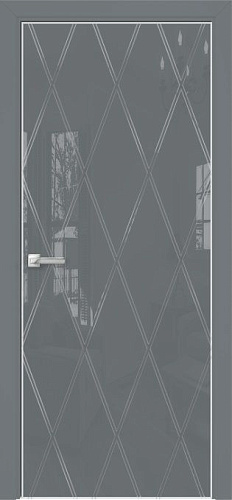 Дверь Оникс Арт, лакобель серый RAL 7040, контурный витраж №11