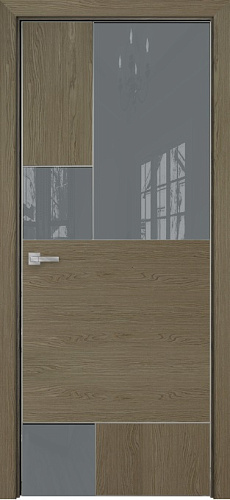 Дверь Оникс New York дуб кофейный, глухая с вставкой лакобель RAL 7040