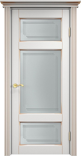 Дверь ПМЦ массив ольхи ОЛ55 белый грунт с патиной золото, стекло 55-4