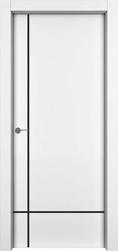 Дверь 1001-М3 эмаль белая, молдинг черный, глухая