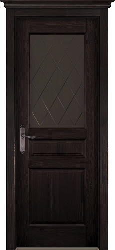 Дверь ОКА браш массив сосны Валенсия венге, стекло графит с фрезеровкой