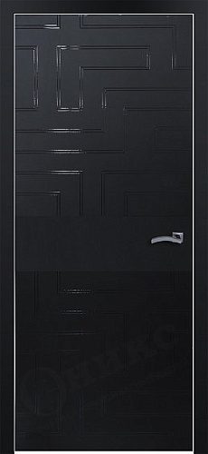 Дверь Оникс Соло 2 эмаль черная, глухая, Lacobel RAL 9005 Лабиринт витраж контурный