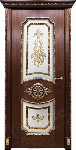 Дверь Оникс Империя красное дерево с черной патиной, заливной витраж №2