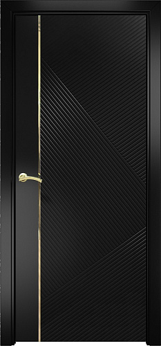 Дверь Оникс Нова эмаль черная молдинг золото, глухая