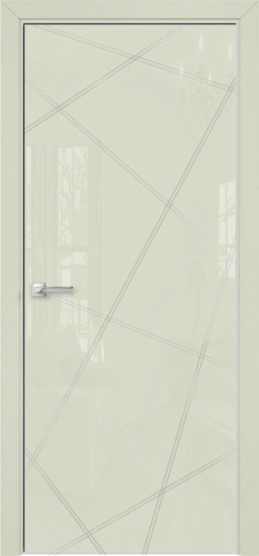 Дверь Оникс Арт, лакобель слоновая кость RAL 1013, витраж контурный №5