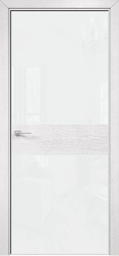 Дверь Оникс Соло 2 эмаль белая патина серебро, глухая, Lacobel RAL 0333