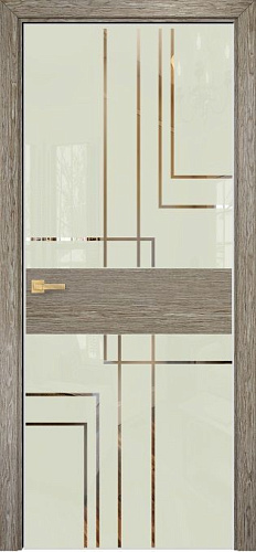 Дверь Оникс Соло 2 акация, глухая, Lacobel RAL1013 Полоски зеркало