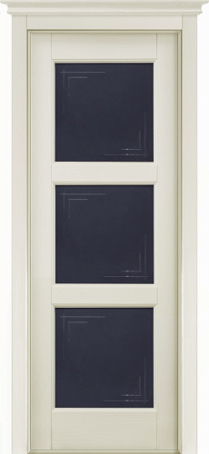 Дверь ОКА браш массив сосны Турин эмаль слоновая кость, стекло графит