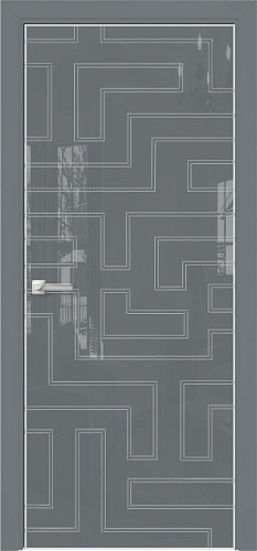 Дверь Оникс Арт, лакобель серый RAL 7040, контурный витраж №12