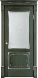 Дверь ПМЦ массив ольхи ОЛ6.2 зеленый с патиной серебро, стекло 6-5