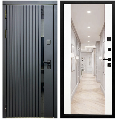 Входная дверь Матадор MXМ-7 антрацит софт/панель зеркало 2, белая матовая