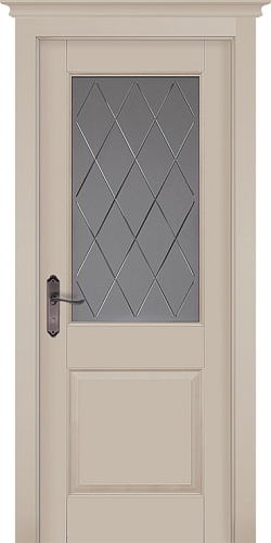 Дверь ОКА массив ольхи Элегия эмаль крем, стекло Графит с фрезеровкой