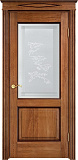 Дверь ПМЦ массив дуба Д13 орех 10% с патиной, стекло 13-2
