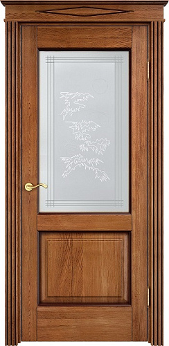 Дверь ПМЦ массив дуба Д13 орех 10% с патиной, стекло 13-2