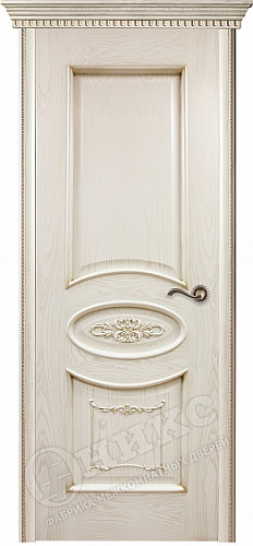 Дверь Оникс Эллипс с декором эмаль слоновая кость патина золото, глухая