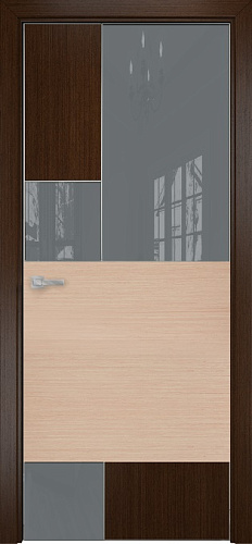Дверь Оникс New York венге/беленый дуб, глухая с вставкой лакобель RAL 7040