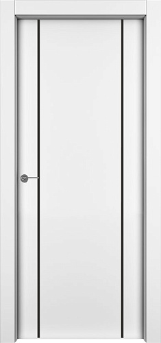 Дверь 1001-М2 эмаль белая, молдинг черный, глухая
