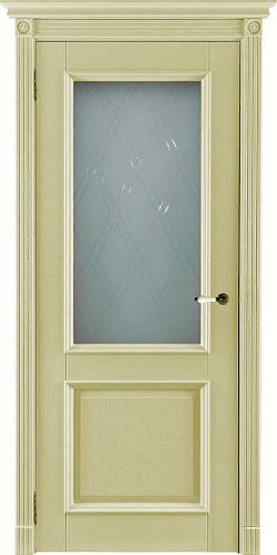 Дверь ДР массив дуба Афина эмаль слоновая кость, стекло мателюкс с гравировкой