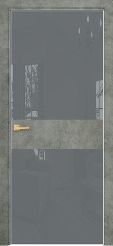 Дверь Оникс Соло 2 бетон светлый, глухая, Lacobel RAL 7040