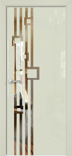 Дверь Оникс Арт, лакобель слоновая кость RAL 1013, зеркало №9
