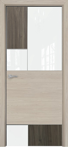Дверь Оникс New York CPL noce effetto/CPL rubra elm, глухая с вставкой лакобель RAL 0333