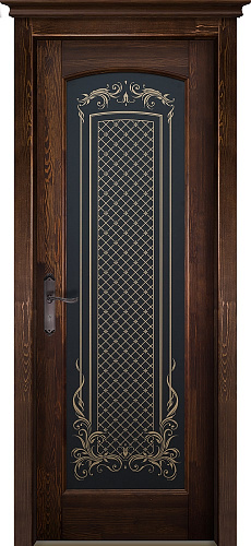 Дверь ОКА браш массив сосны Витраж античный орех, стекло графит закаленное