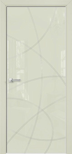 Дверь Оникс Арт, лакобель слоновая кость RAL 1013, витраж контурный №6