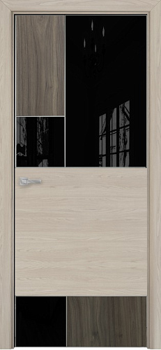 Дверь Оникс New York CPL noce effetto/CPL rubra elm, глухая с вставкой лакобель RAL 9005