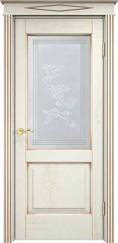 Дверь ПМЦ массив дуба Д13 эмаль F120 с золотой патиной, стекло 13-2