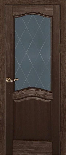 Дверь ОКА браш массив сосны Лео античный орех, стекло графит