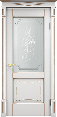 Дверь ПМЦ массив ольхи ОЛ6.2 белый грунт с патиной золото, стекло 6-2