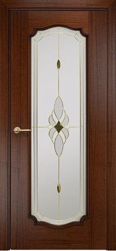 Дверь Оникс Венеция 2 красное дерево с черной патиной, стекло "Витраж Бевелс"