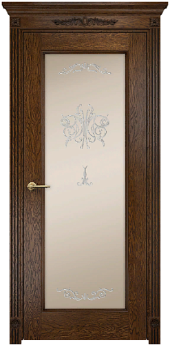 Дверь Оникс Италия 1 дуб коньячный, сатинат бронза контурный витраж №2