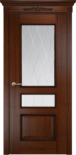 Дверь Оникс Версаль с декором красное дерево с черной патиной, сатинат гравировка Волна