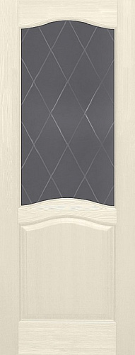 Дверь ОКА браш массив сосны Лео эмаль слоновая кость, стекло графит