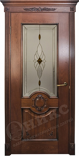 Дверь Оникс Рада красное дерево с черной патиной, стекло "Витраж Бевелс"