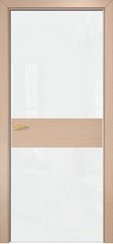 Дверь Оникс Соло 2 беленый дуб, глухая, Lacobel RAL 0333