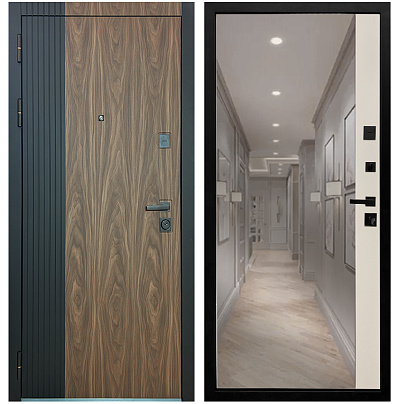 Входная дверь Матадор MXL-2 орех американский мокко/панель зеркало 1, софт шампань