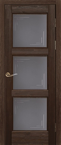 Дверь ОКА браш массив сосны Турин античный орех, стекло графит