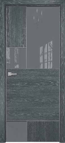 Дверь Оникс New York дуб седой, глухая с вставкой лакобель RAL 7040
