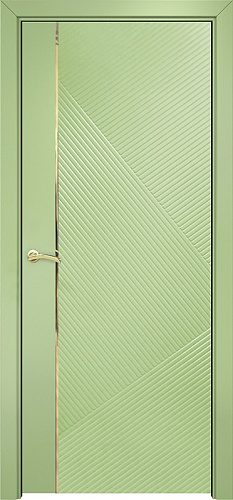 Дверь Оникс Нова эмаль фисташковая молдинг золото, глухая