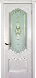 Дверь Текона шпон Фрейм 01 ясень айсберг, витраж Афродита сатинат белый
